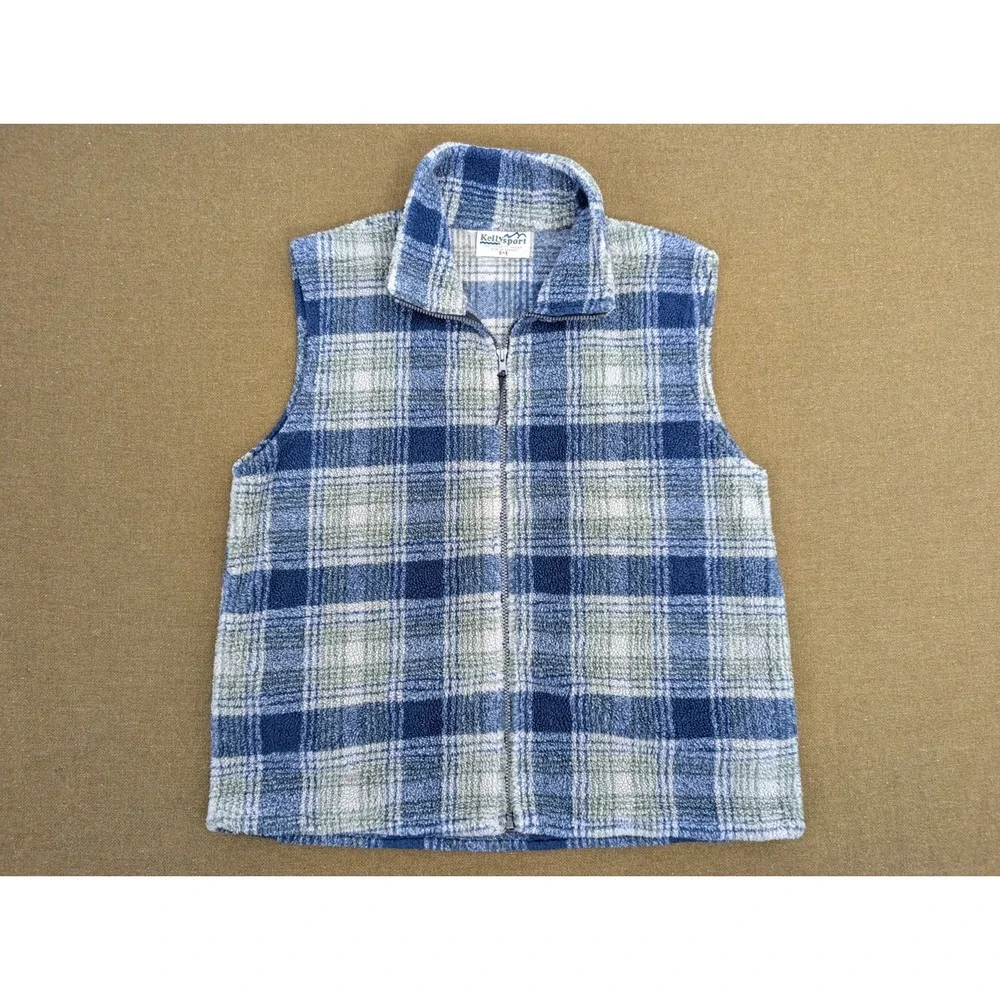 Vintage 90s Kelly Sport Men's Large Plaid Fleece Vest Jacket Zip Up Canada -read